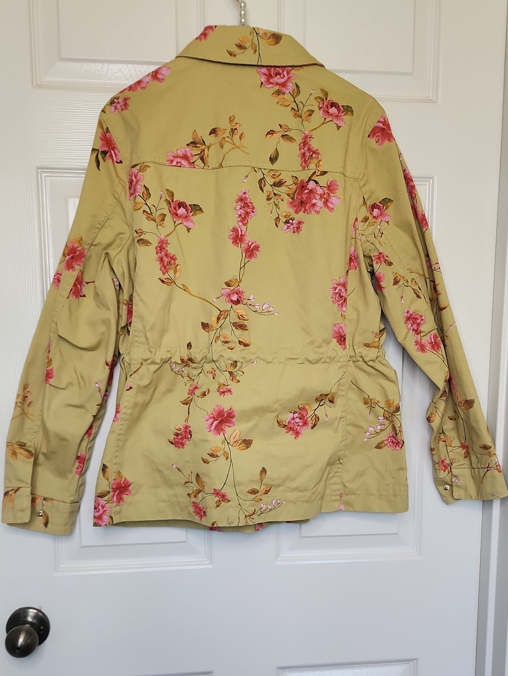 A Loves A Womens Light Olive Green Pink Floral Print Utility Jacket - Picture 10 of 14